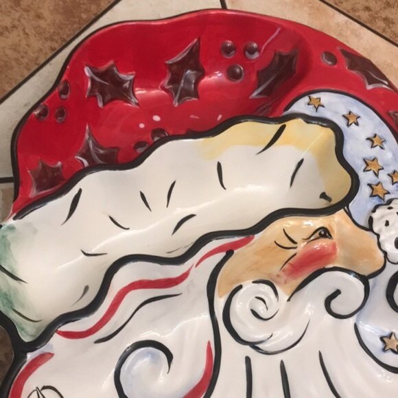 Merry Santa clay art 2003 dip platter bowl Santa - Picture 6 of 12